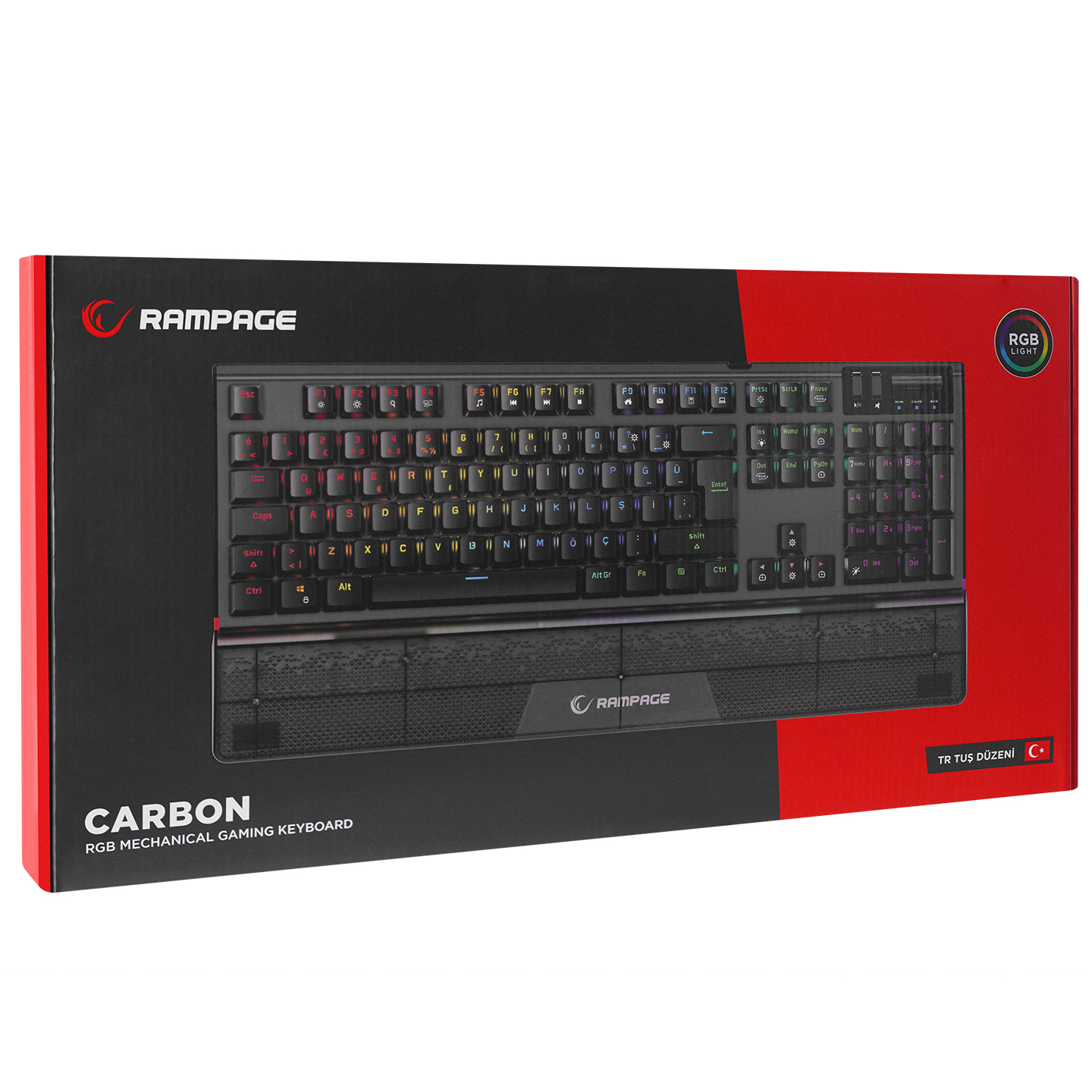 Rampage Carbon Siyah RGB Q Gaming Oyuncu Klavye Bilek Destekli Red Switch